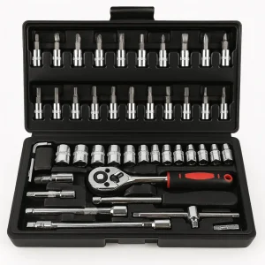46-Piece Car Repair Tool Kit – Socket Set, Ratchet & Pry Wrenches
