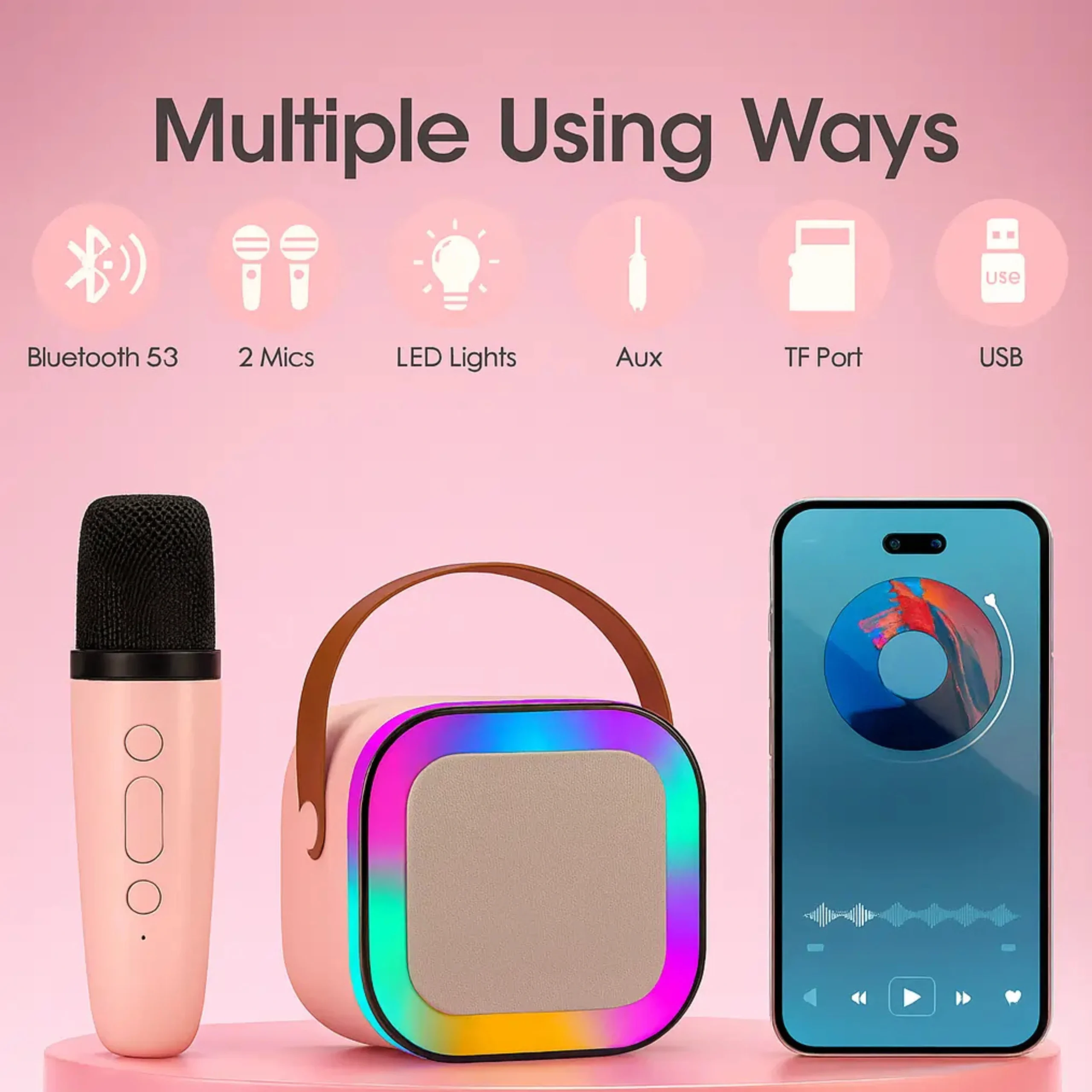 K12 Wireless Bluetooth Speaker & Karaoke Set – Portable RGB Speaker with 2 Mics