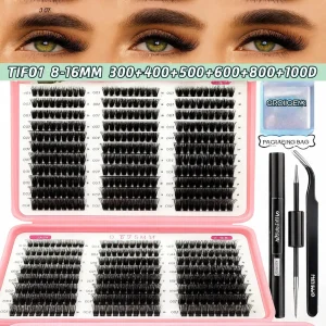 GROINNEYA DIY Lash Cluster Kit – Full Set with Tweezers, Bond & Seal